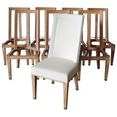 Set of 8 Fine French 1950s Bleached Mahogany Dining Chairs by Jacques Adnet