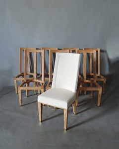Set of 8 Fine French 1950s Bleached Mahogany Dining Chairs by Jacques Adnet