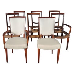 Conjunto de 8 finas sillas de comedor francesas Art Decó de caoba de Jules Leleu