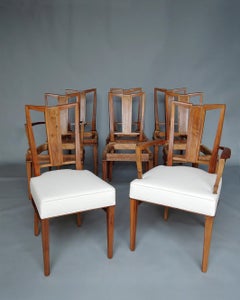Set of 8 Fine French Art Deco Walnut Chairs by Dominique (6 Side and 2 Arm)