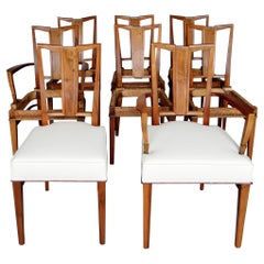 Set of 8 Fine French Art Deco Walnut Chairs by Dominique (6 Side and 2 Arm)