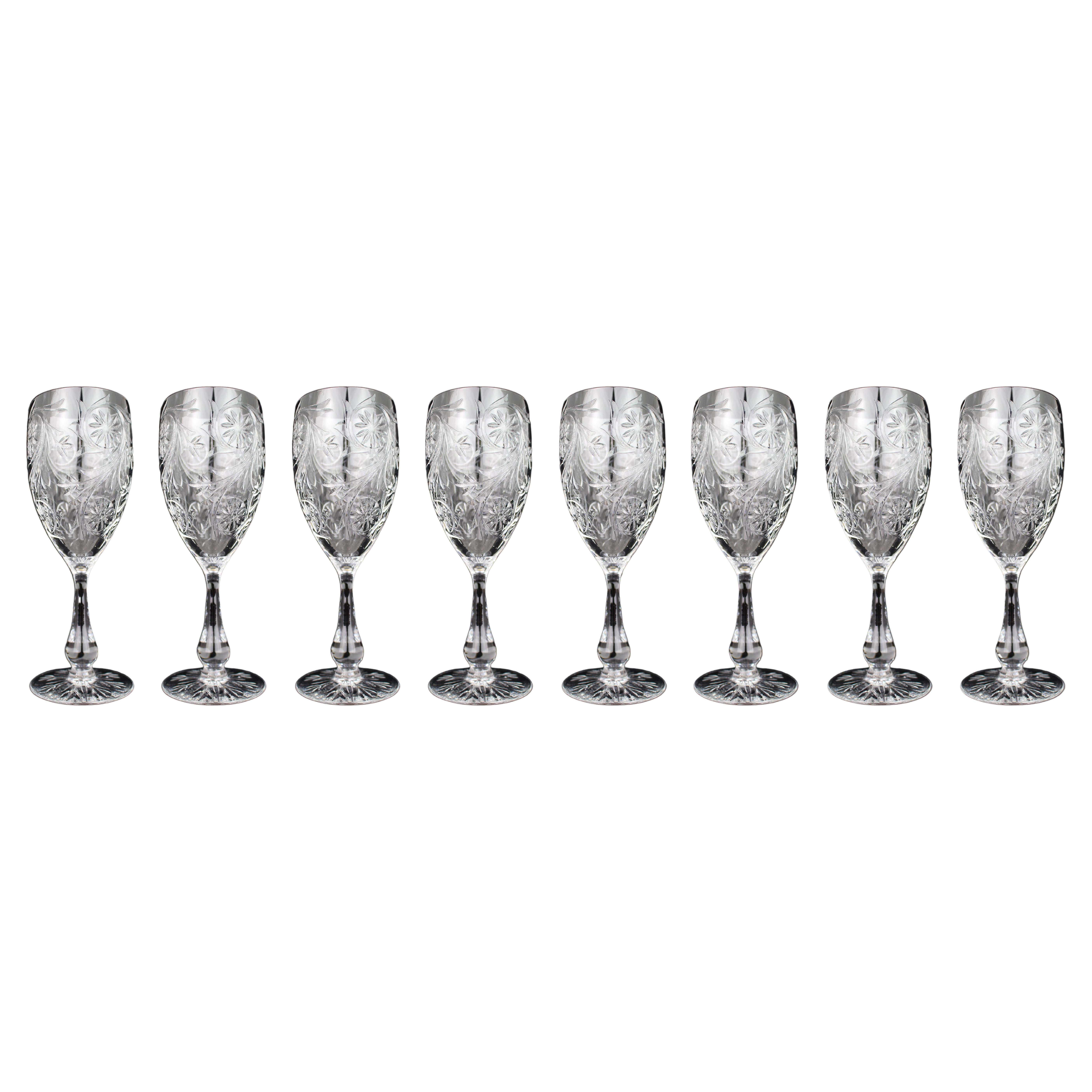 Set of 8 Fine Tudor Crystal Hand Cut Wine Glasses