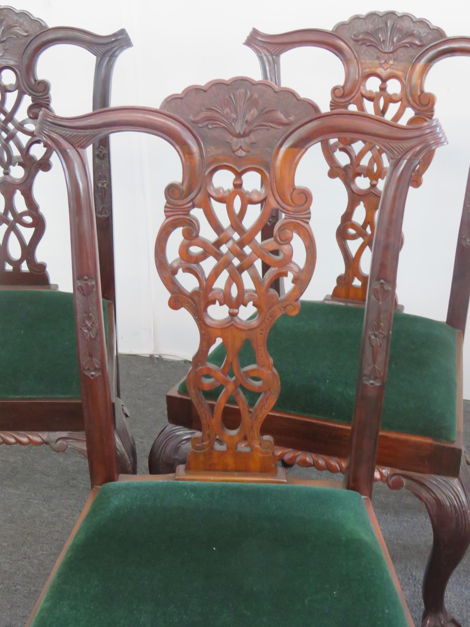 20th Century Set of 8 Finely Carved Solid Mahogany Georgian Style Dining Chairs C1920s For Sale