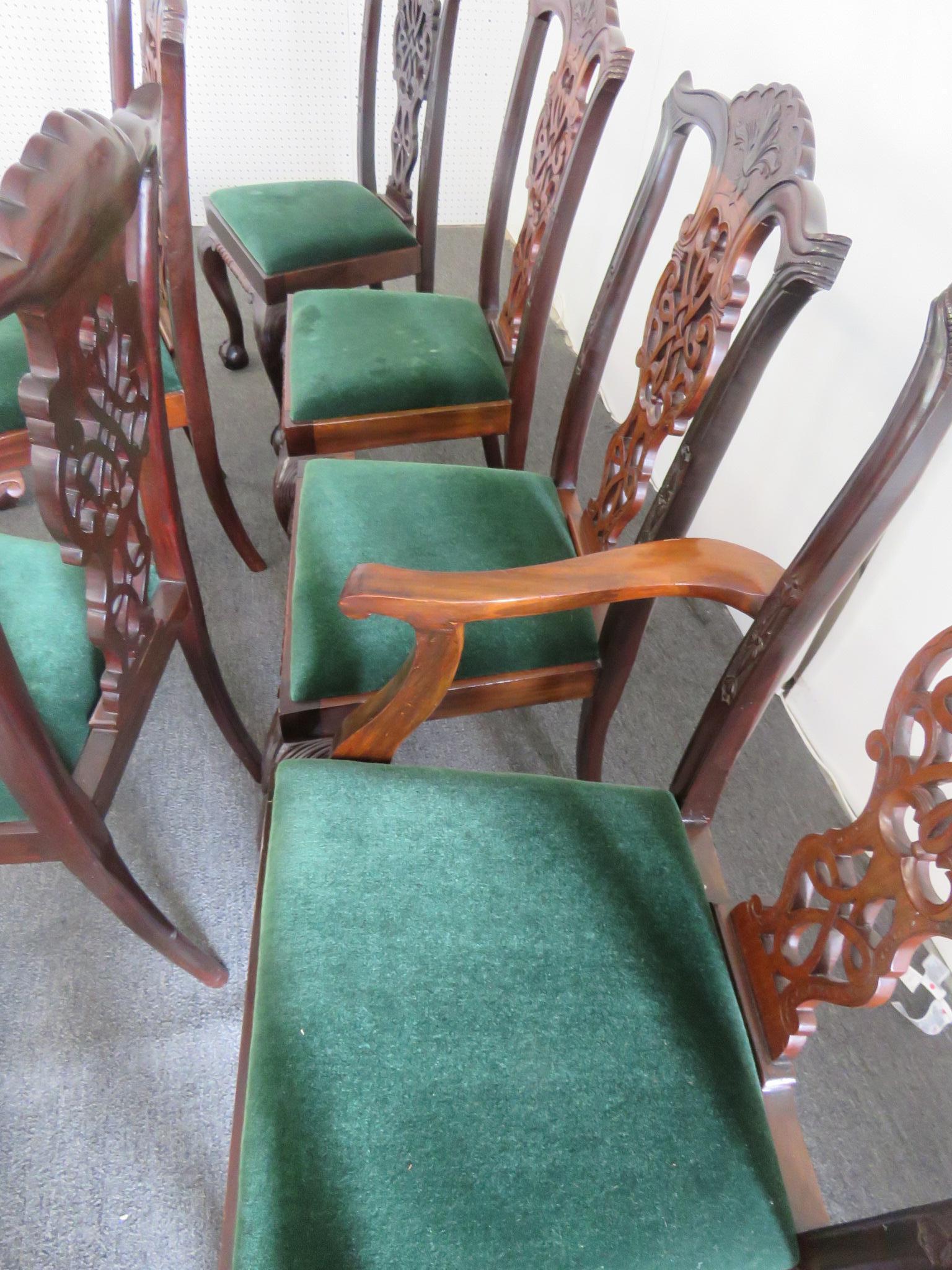 Set of 8 Finely Carved Solid Mahogany Georgian Style Dining Chairs C1920s For Sale 2