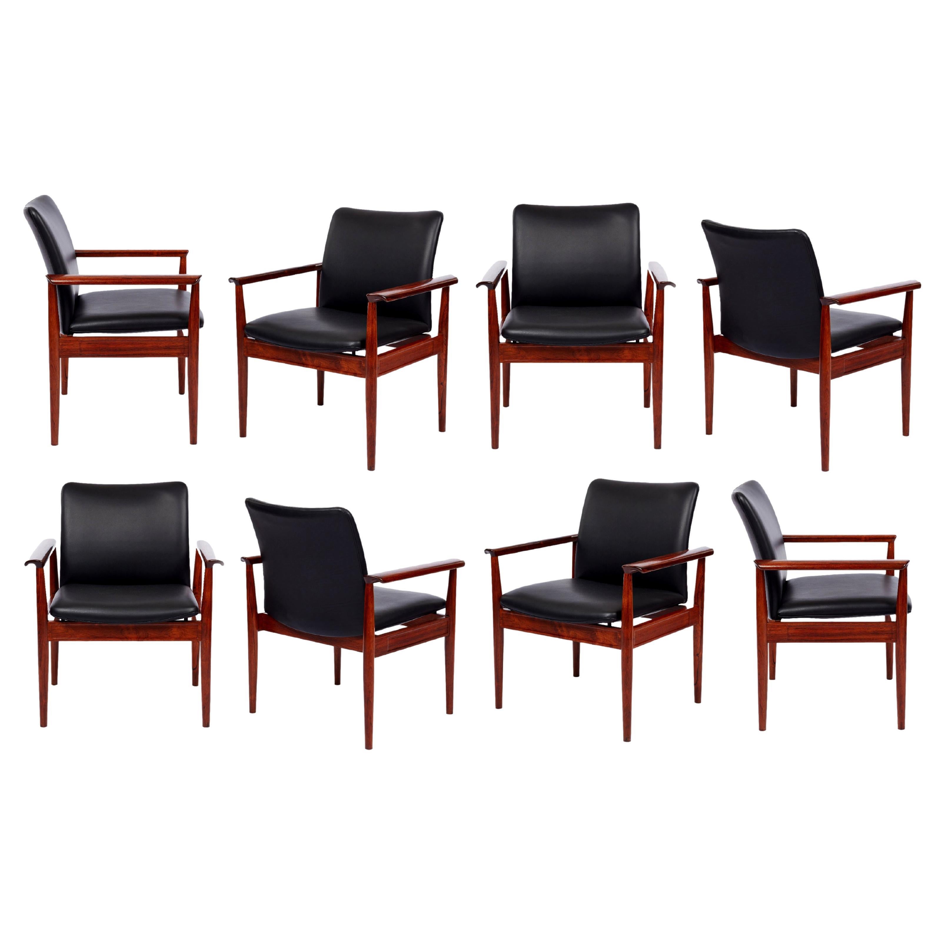 Set of 8 Finn Juhl Rosewood Diplomat Armchairs For Sale