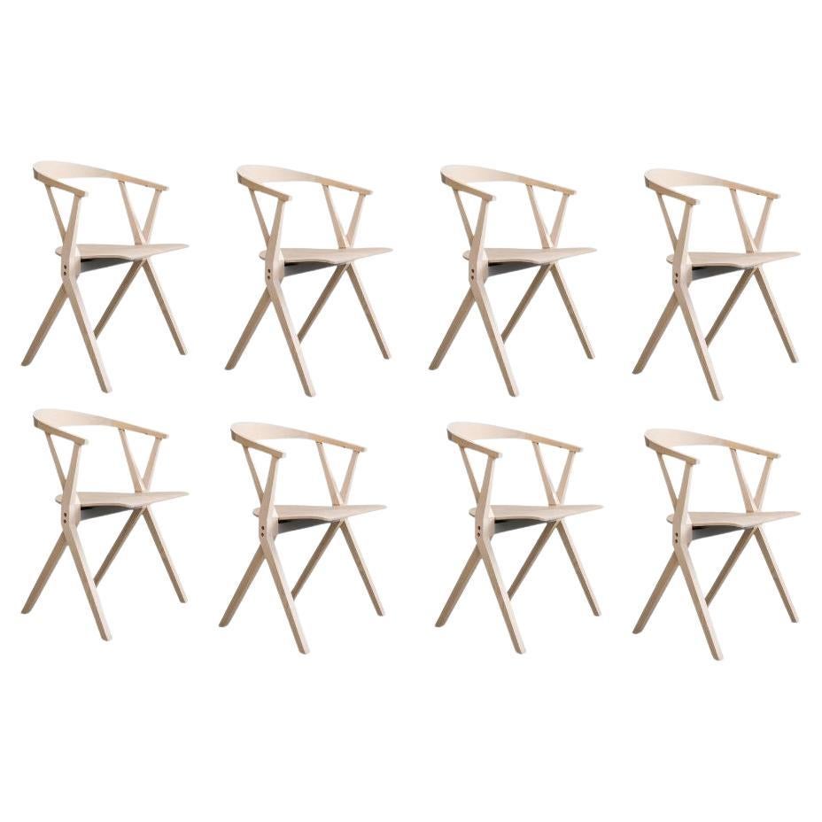 Set of 8  Foldable B Chairs With Varnished In Natural Ash Finish For Sale