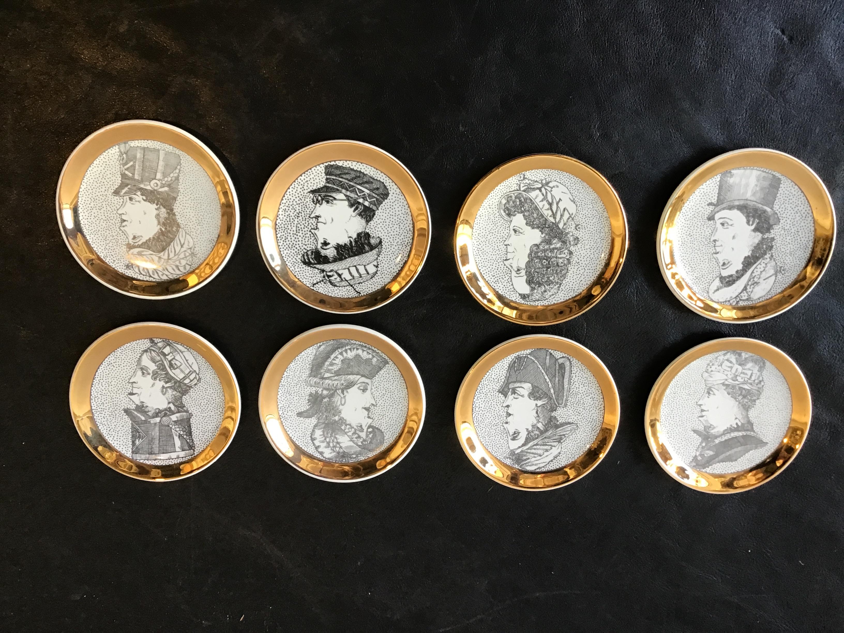 Mid-20th Century Set of 8 Fornasetti 1950s Double Face Coasters For Sale
