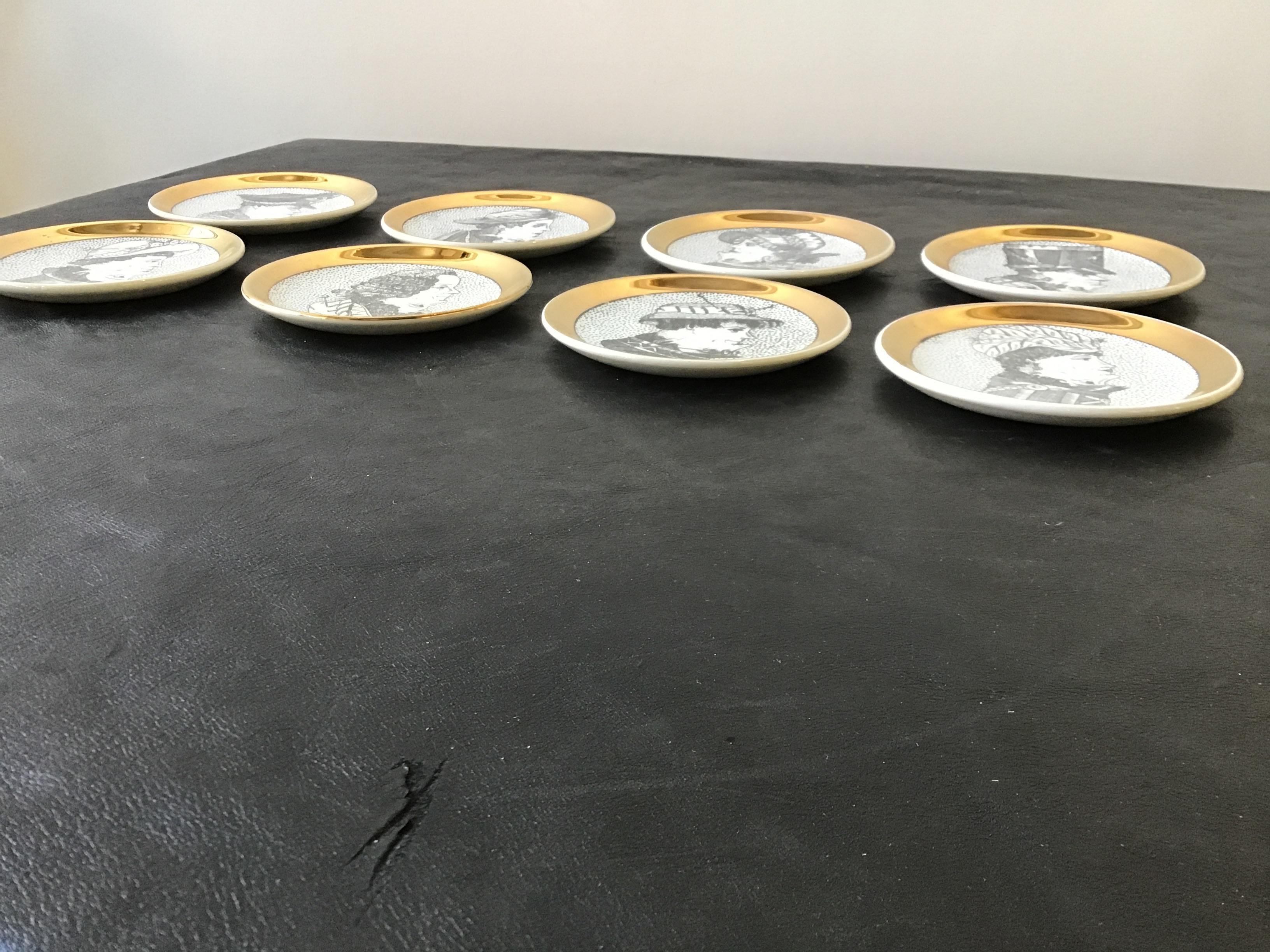 Ceramic Set of 8 Fornasetti 1950s Double Face Coasters For Sale