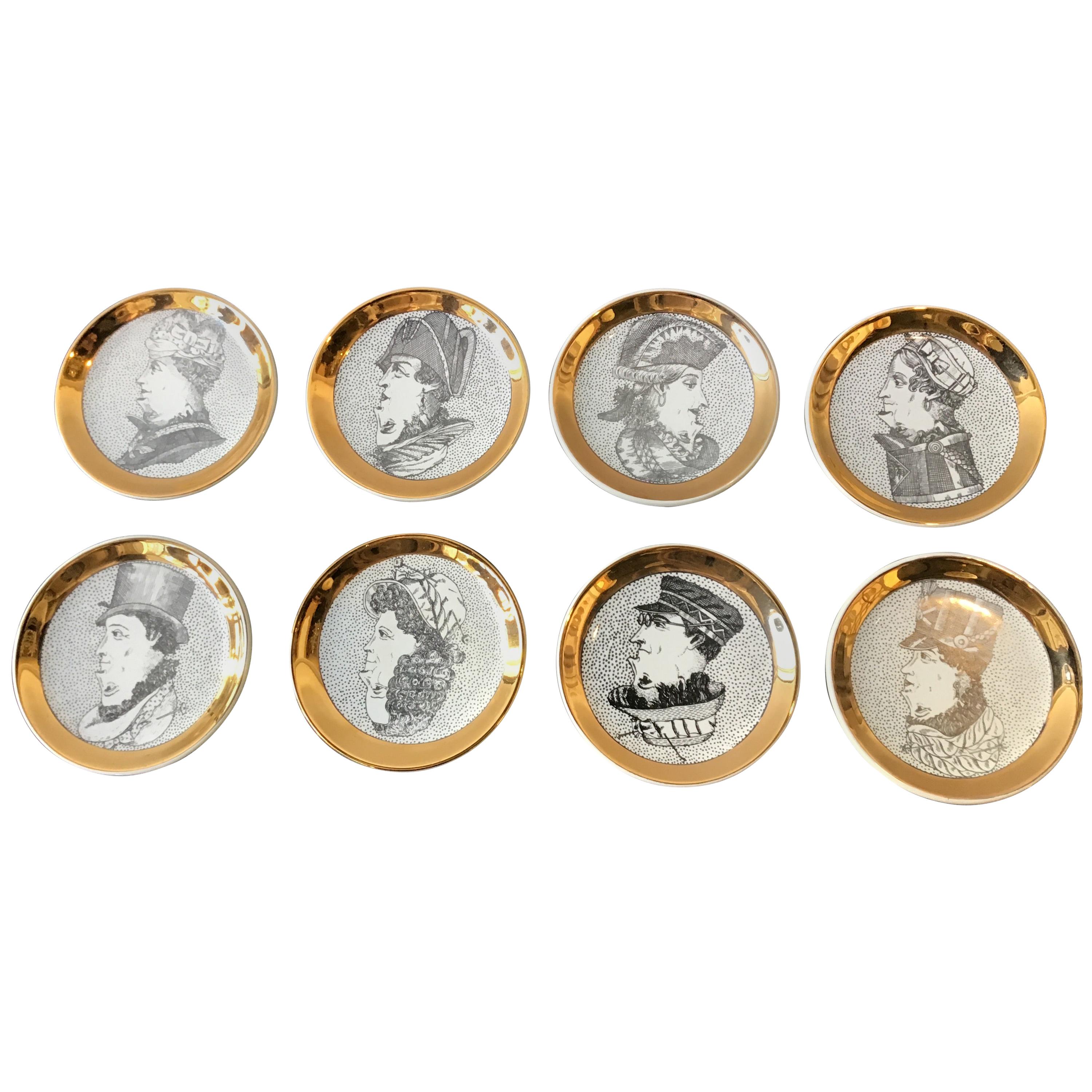 Set of 8 Fornasetti 1950s Double Face Coasters