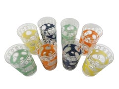Set of 8 Fred Press Highball Glasses, Party Set with 2 Each of 4 Colors