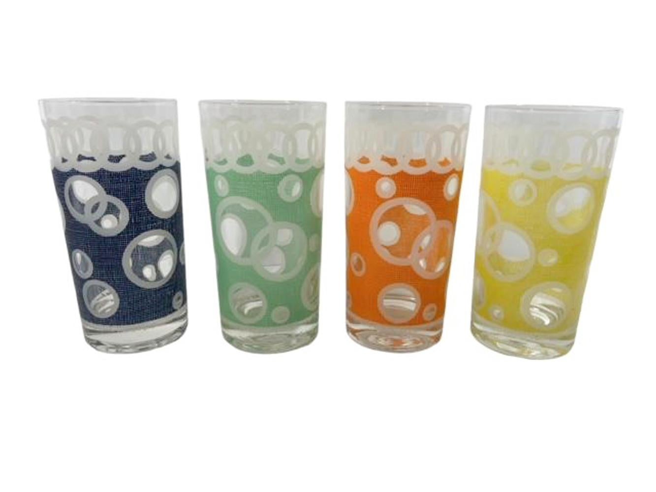 Mid-Century Modern Set of 8 Fred Press Highball Glasses, Party Set with 2 Each of 4 Colors For Sale