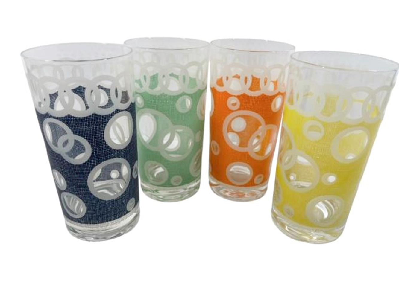 American Set of 8 Fred Press Highball Glasses, Party Set with 2 Each of 4 Colors For Sale