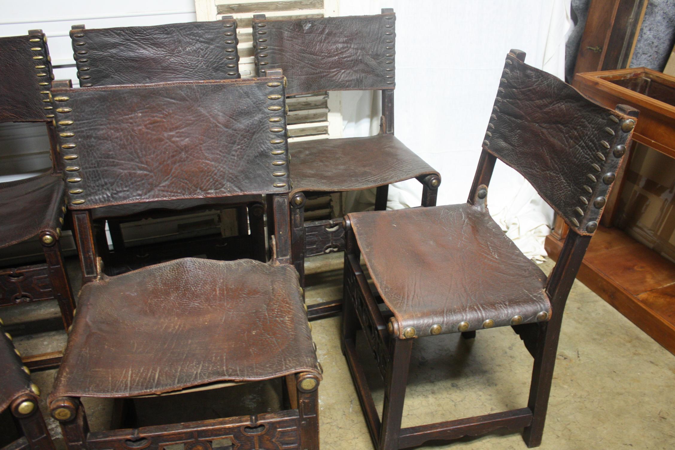 Leather Set of 8 French 17th Century Dining Room Chairs For Sale