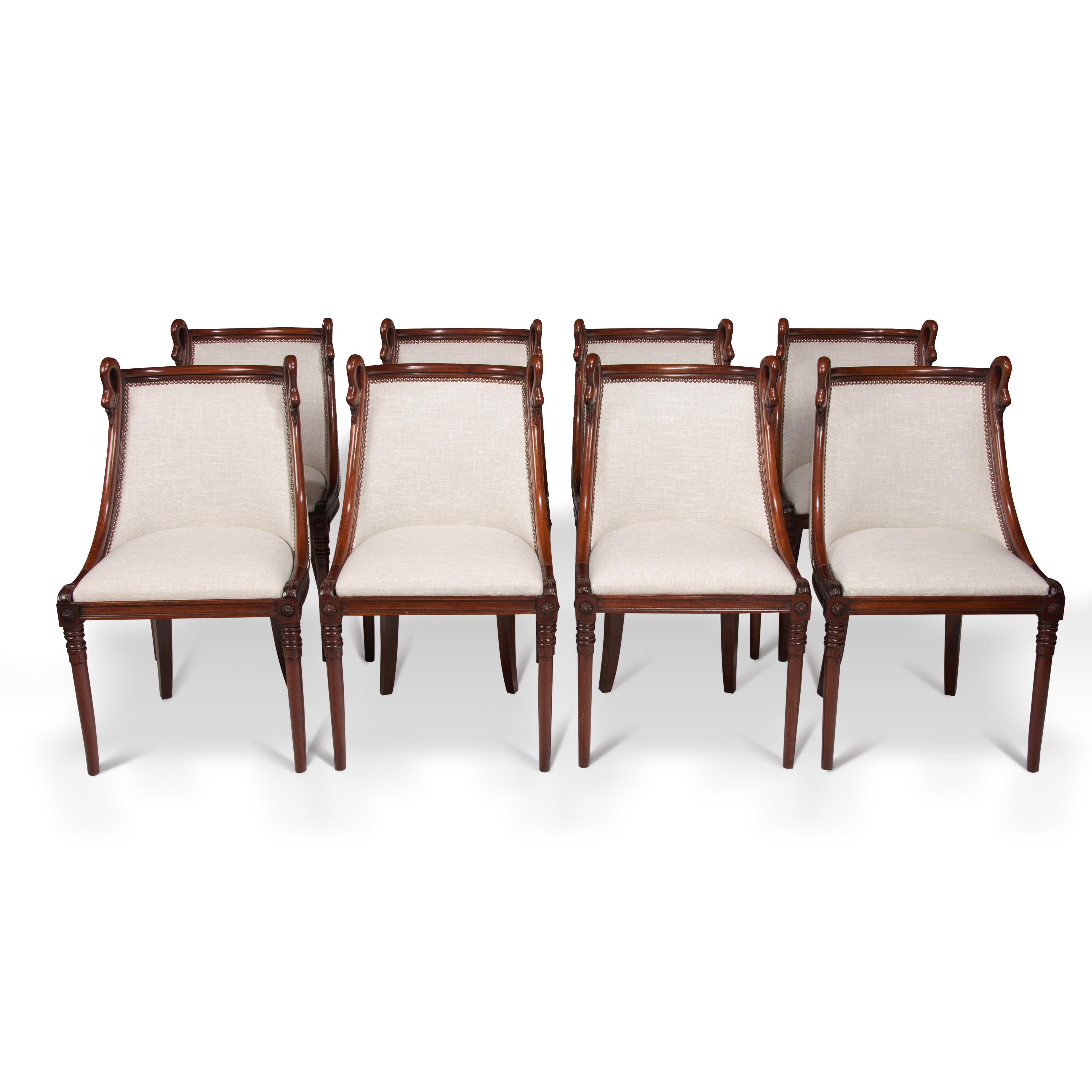 Empire Revival Set of 8 French 19th Century Empire Style Barrel Back Dining Chairs