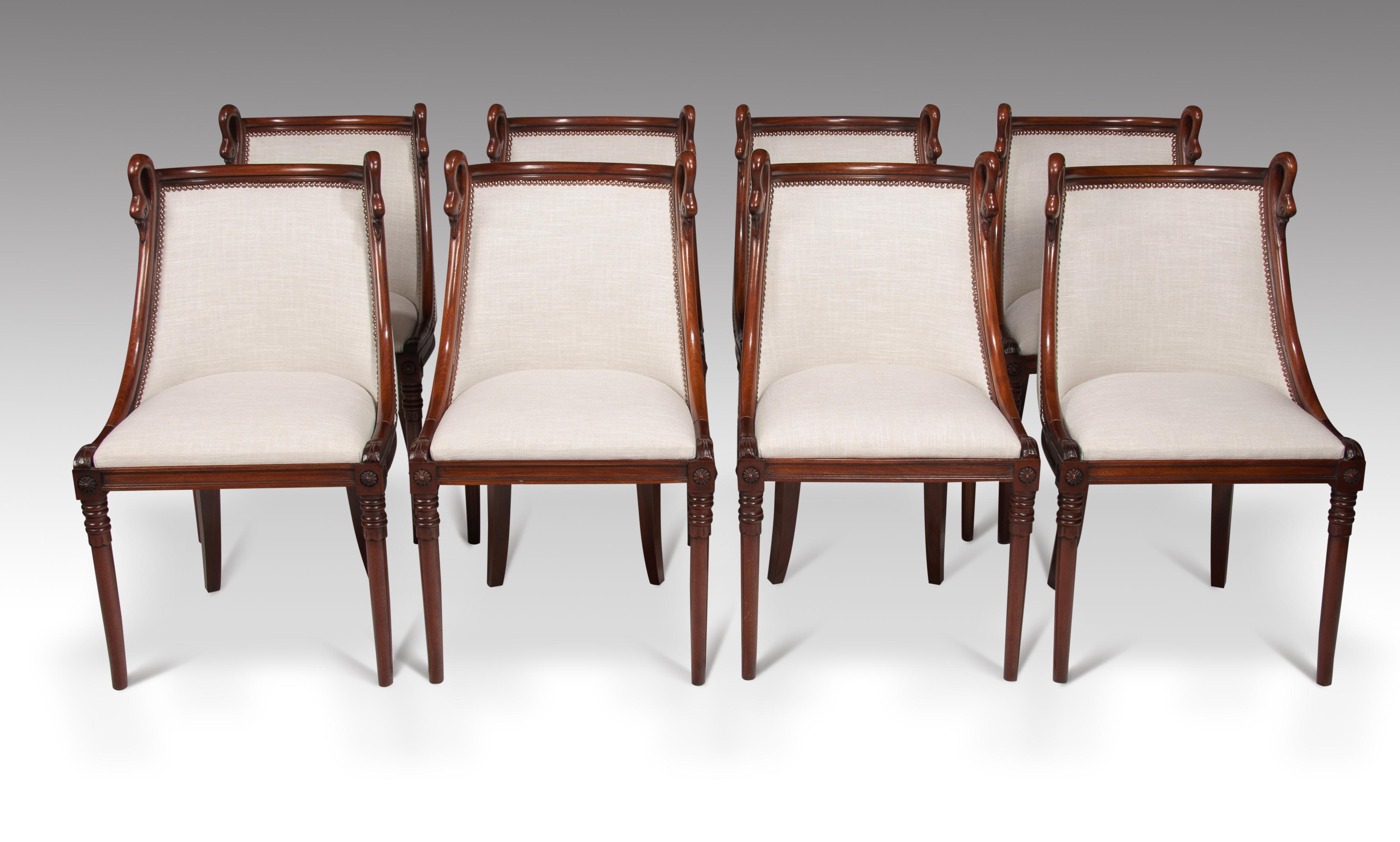 Set of 8 French 19th Century Empire Style Barrel Back Dining Chairs In Good Condition In Benington, Herts