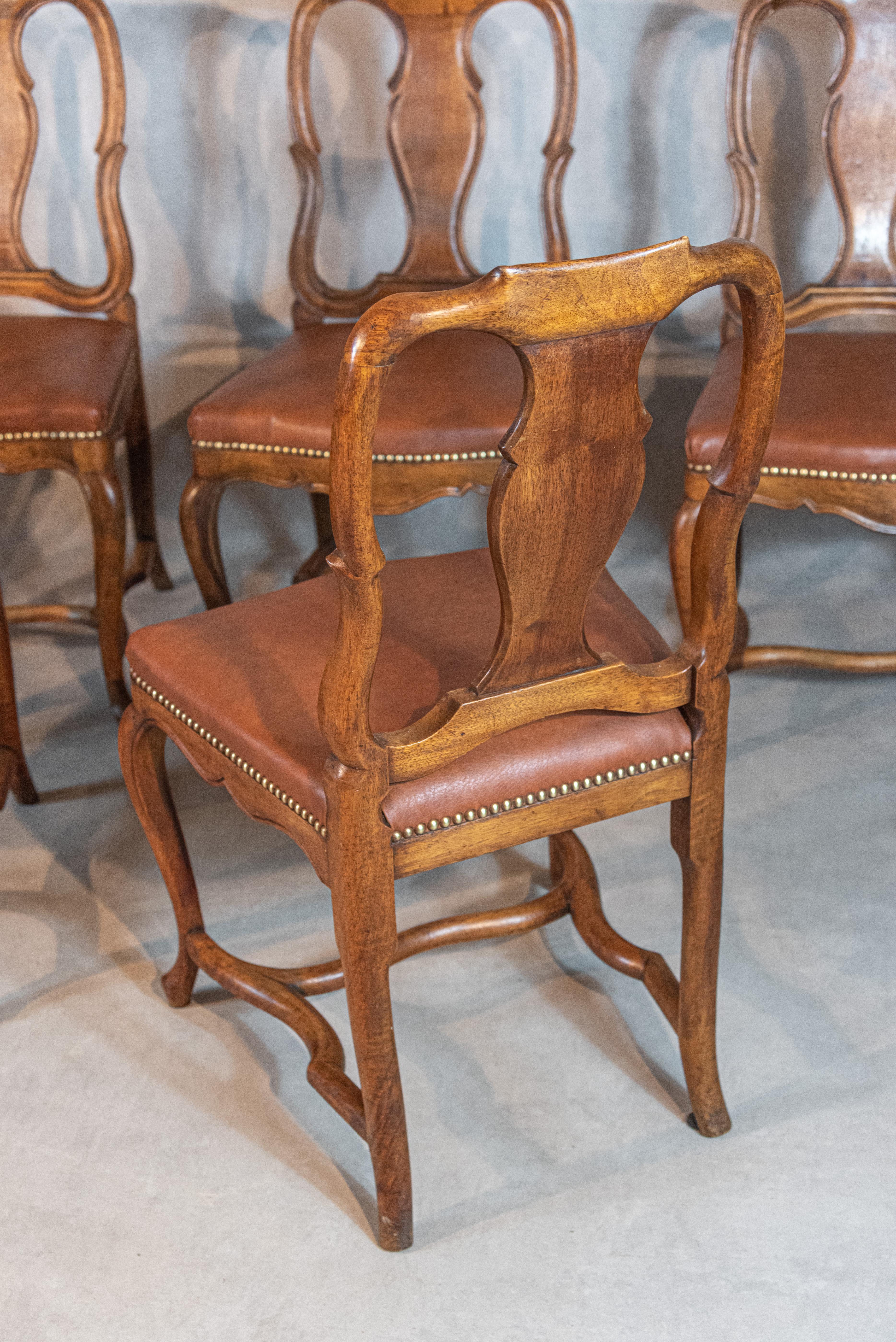 Carved Set of 8 French 19th Century Empire Style Walnut Dining Chairs