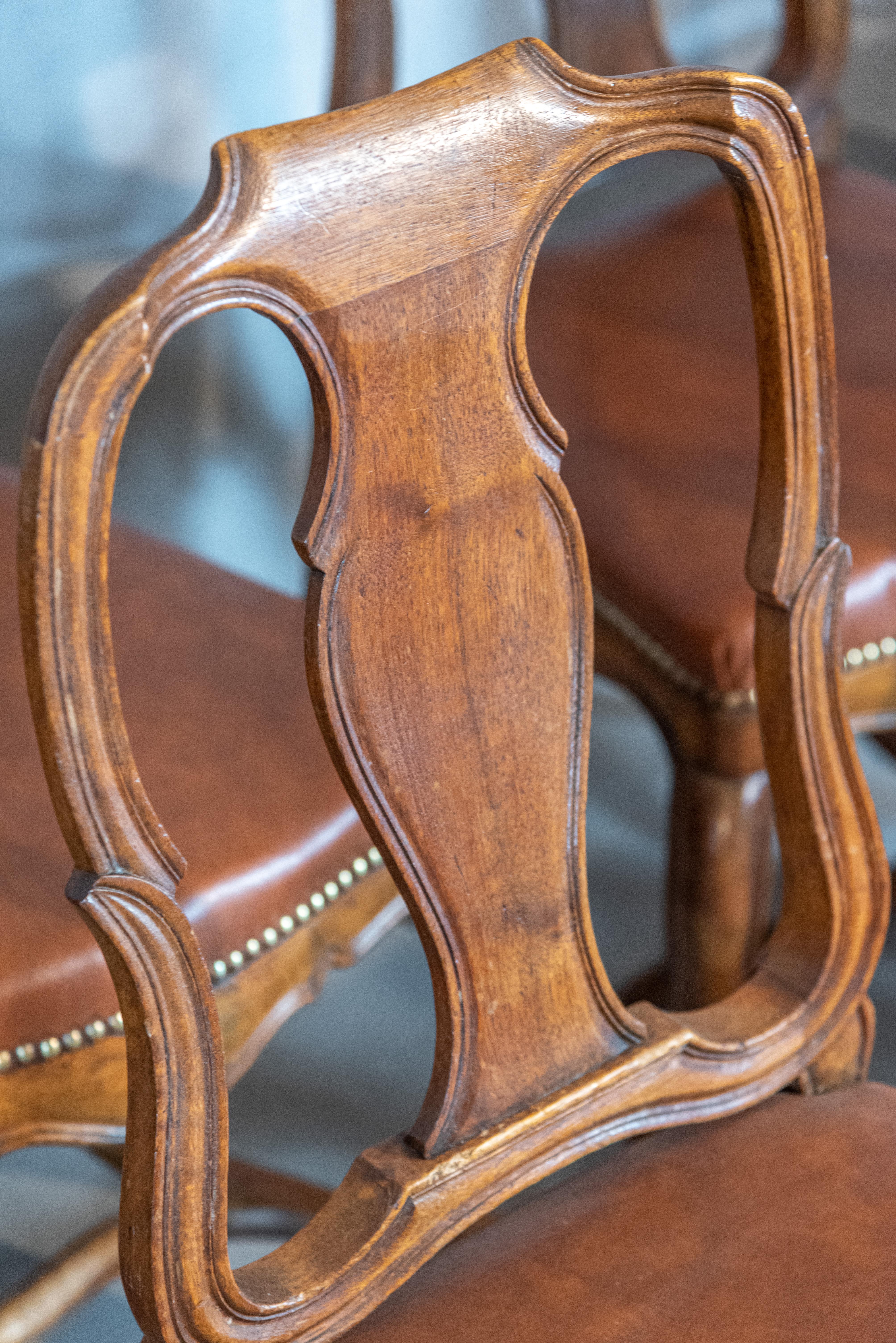 Set of 8 French 19th Century Empire Style Walnut Dining Chairs In Good Condition In San Antonio, TX