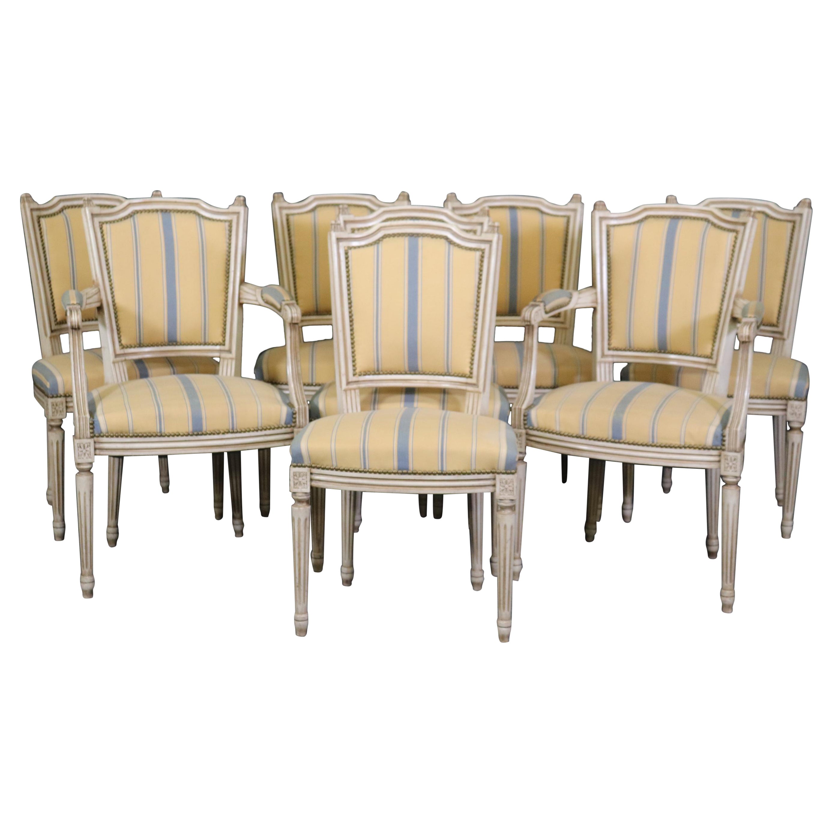 Set of 8 French Antique White Maison Jansen Attributed Dining Chairs