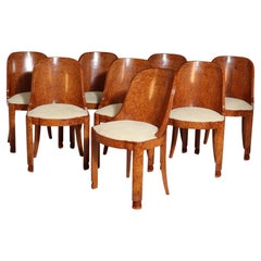 Antique Set of 8 French Art Deco Dining Chairs in Amboyna