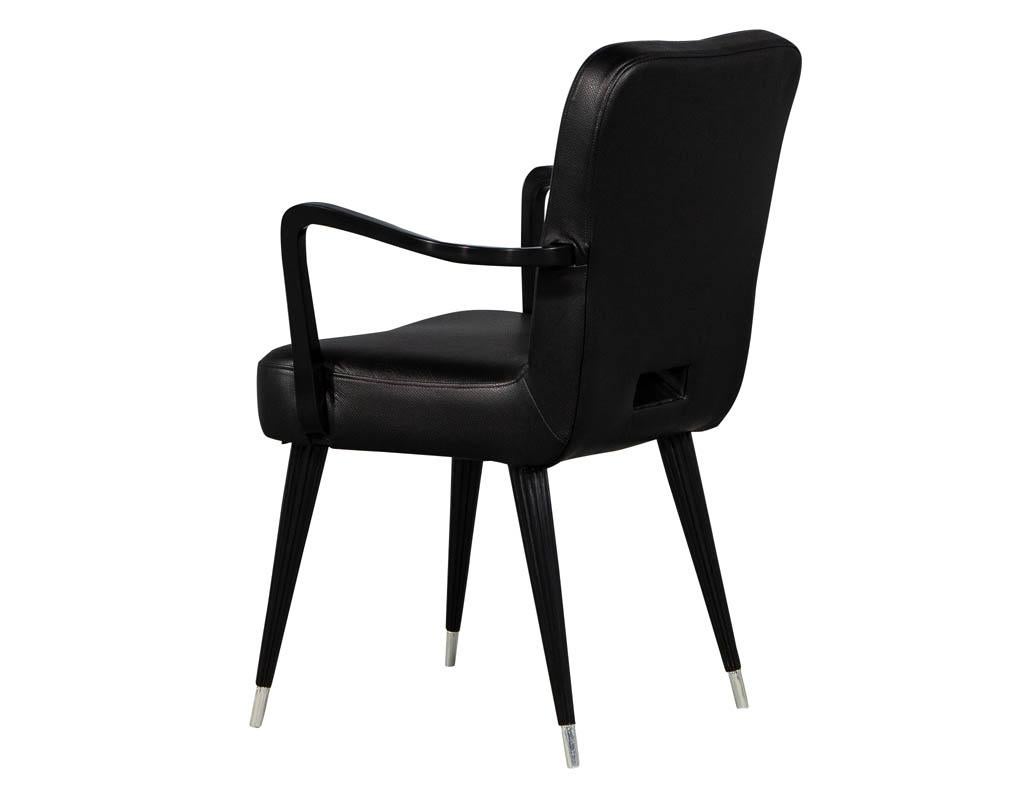 Set of 8 French Art Deco Dining Chairs in Black Leather 6