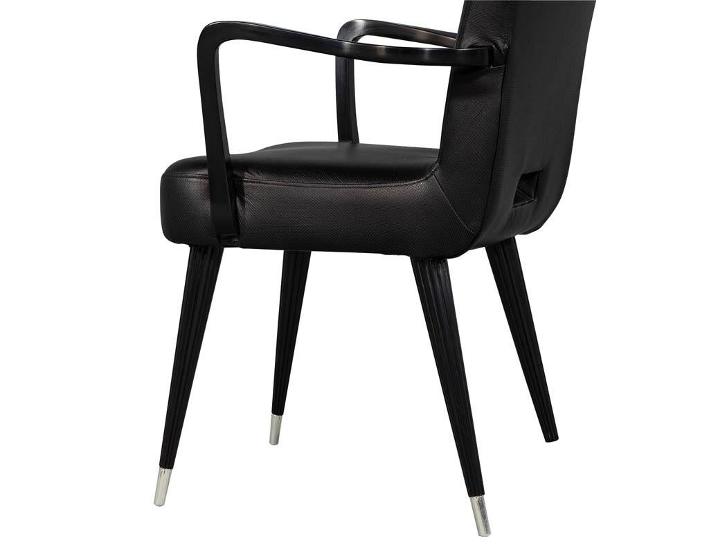 Set of 8 French Art Deco Dining Chairs in Black Leather 8