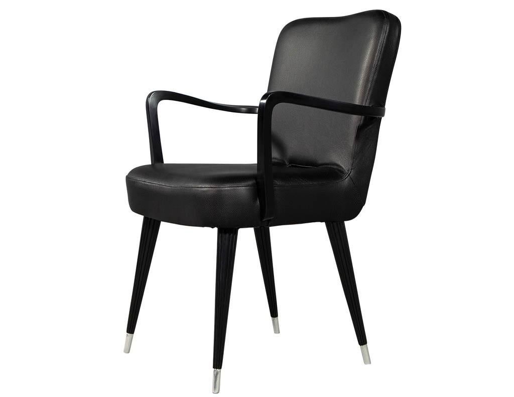 Set of 8 French Art Deco Dining Chairs in Black Leather 9