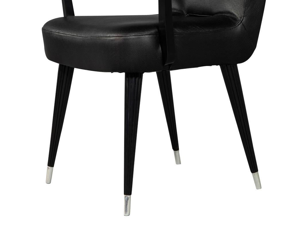Set of 8 French Art Deco Dining Chairs in Black Leather 10