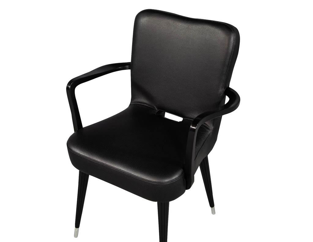 Set of 8 French Art Deco Dining Chairs in Black Leather 11