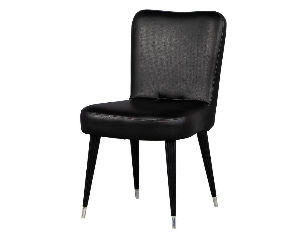 Set of 8 French Art Deco Dining Chairs in Black Leather In Excellent Condition In North York, ON