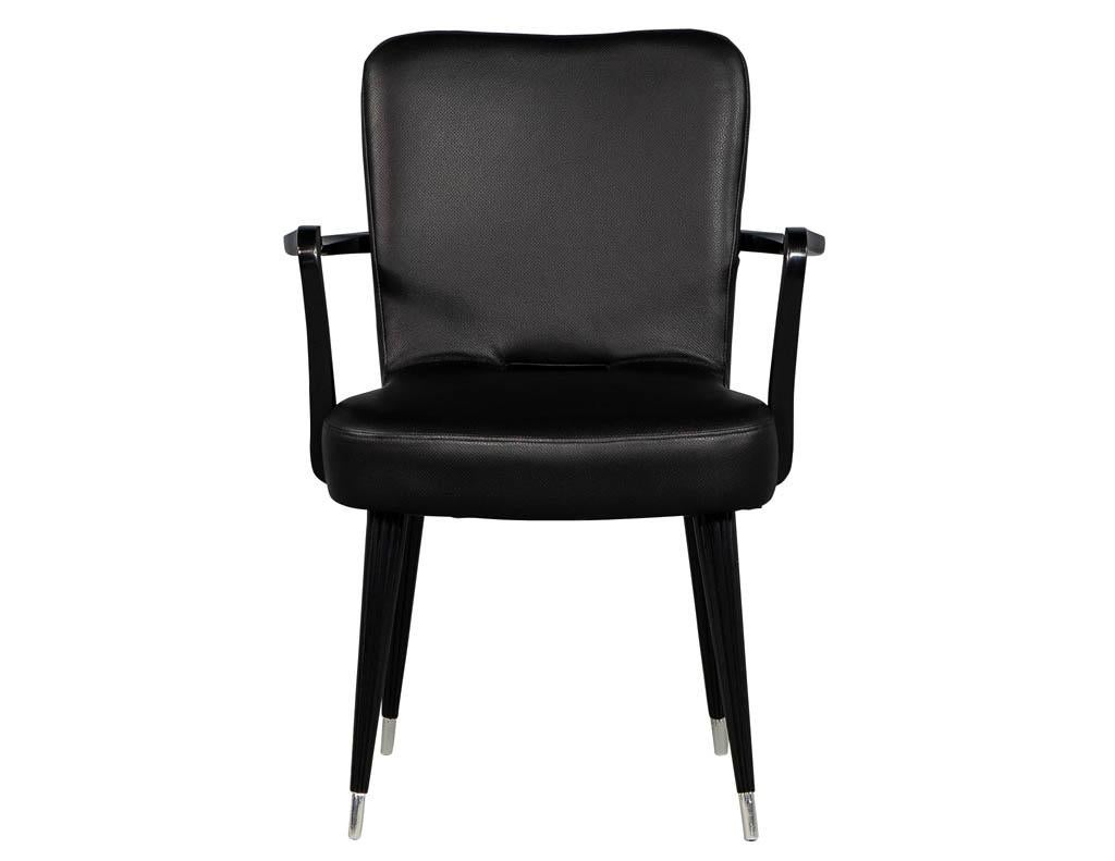 Set of 8 French Art Deco Dining Chairs in Black Leather 3