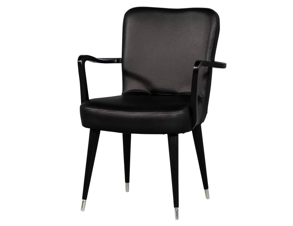 Set of 8 French Art Deco Dining Chairs in Black Leather 4