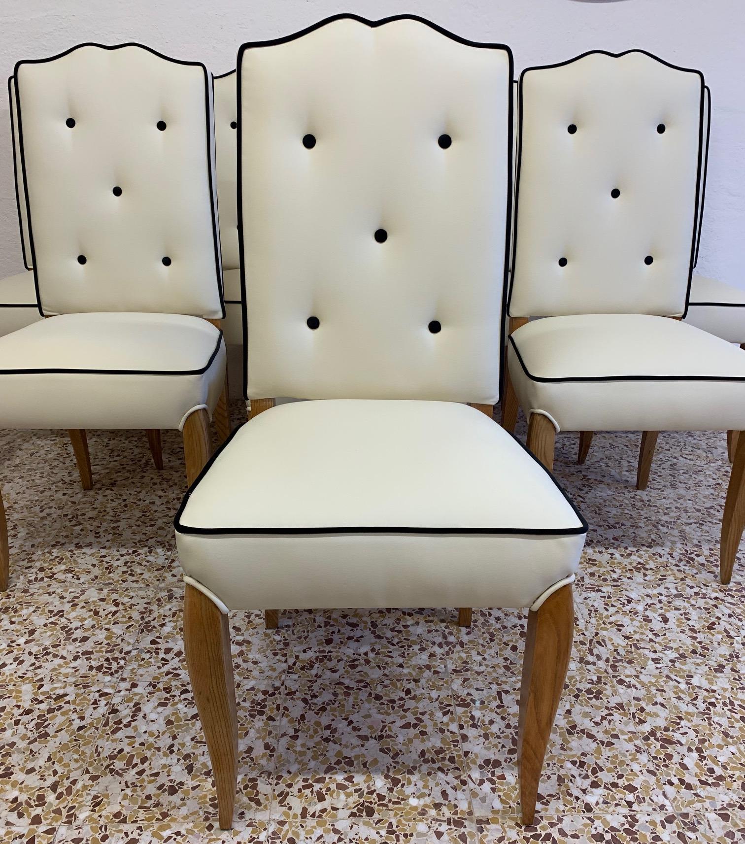 Set of 8 French Art Deco Durmast Dining Chairs, 1930s In Good Condition In Meda, MB
