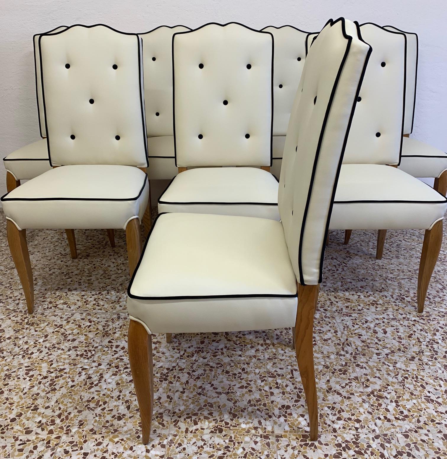 Mid-20th Century Set of 8 French Art Deco Durmast Dining Chairs, 1930s