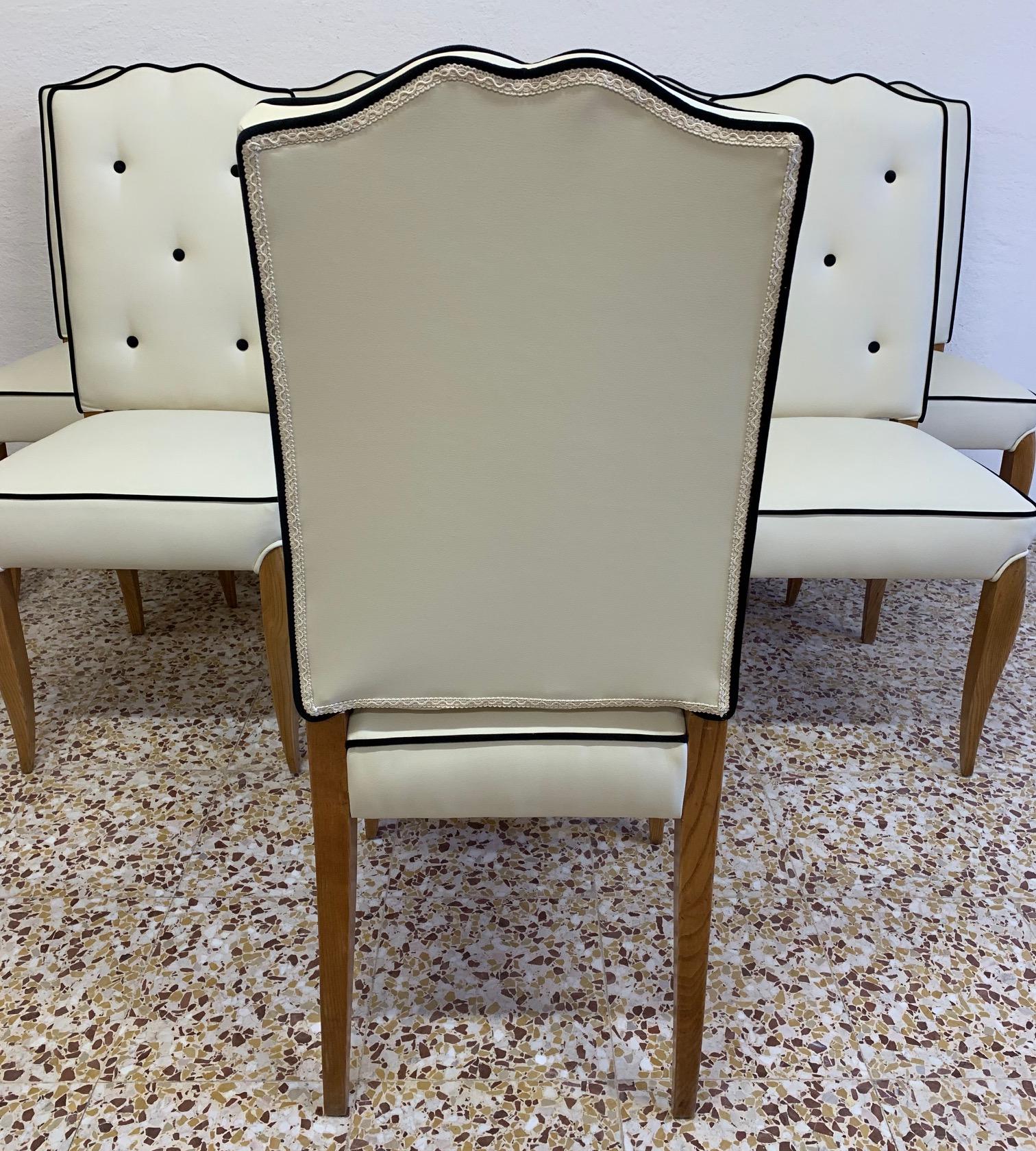 Oak Set of 8 French Art Deco Durmast Dining Chairs, 1930s
