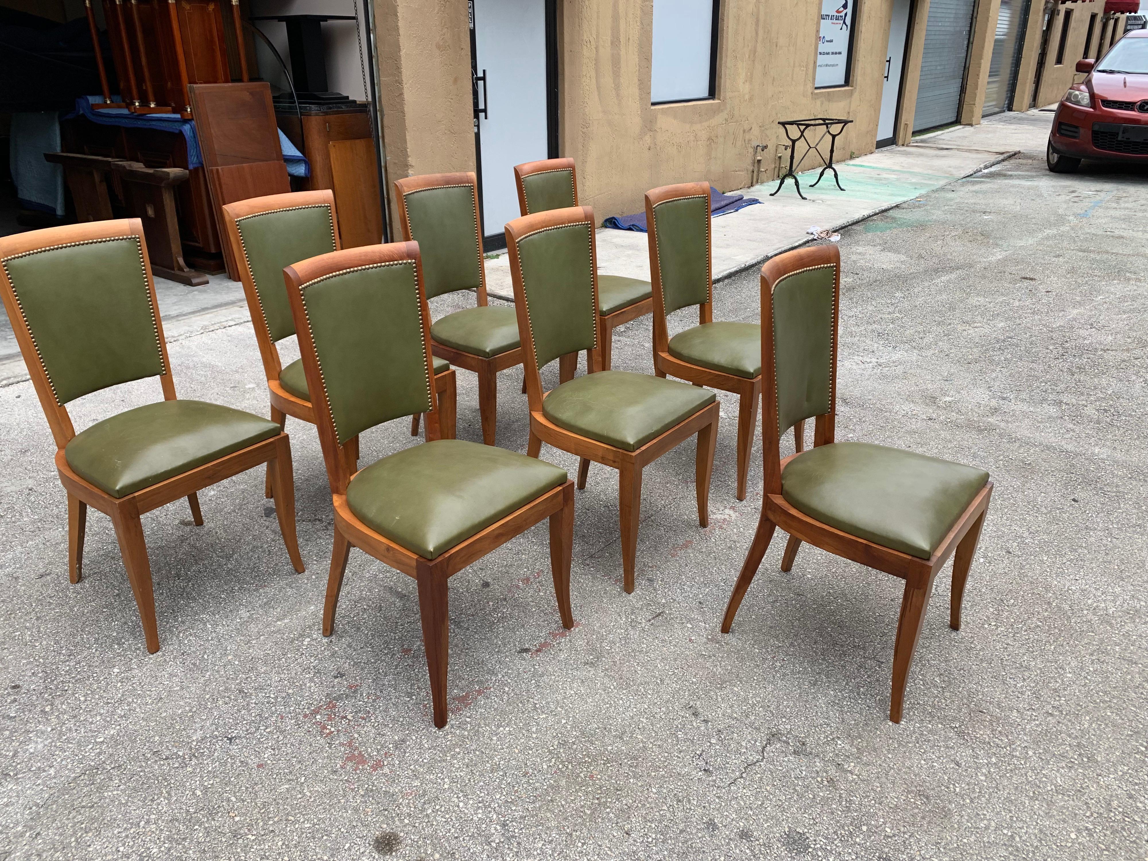Set of 8 French Art Deco Solid Mahogany Dining Chairs, 1940s For Sale 5