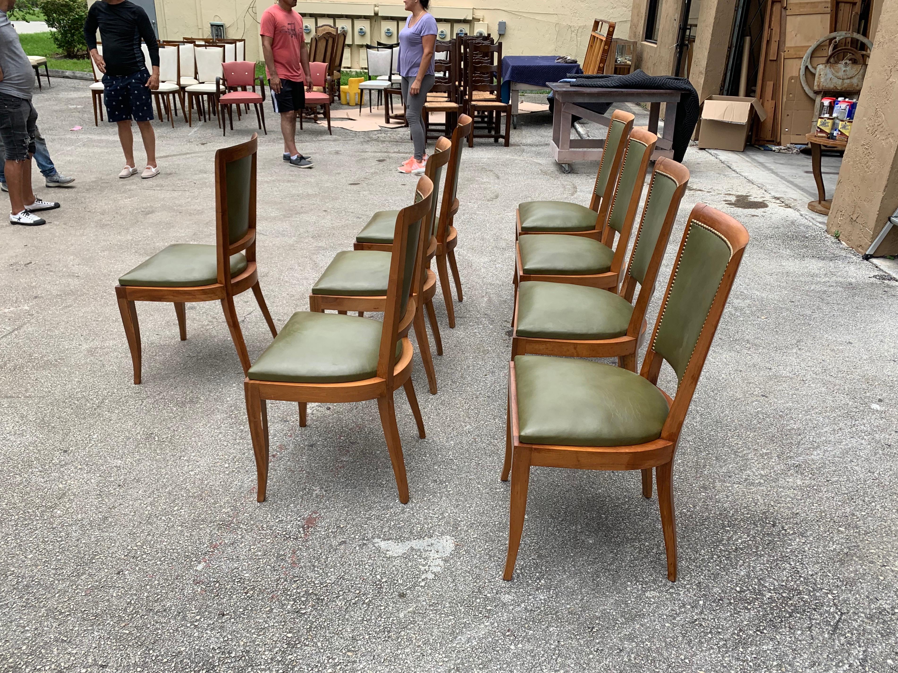 Set of 8 French Art Deco Solid Mahogany Dining Chairs, 1940s For Sale 6