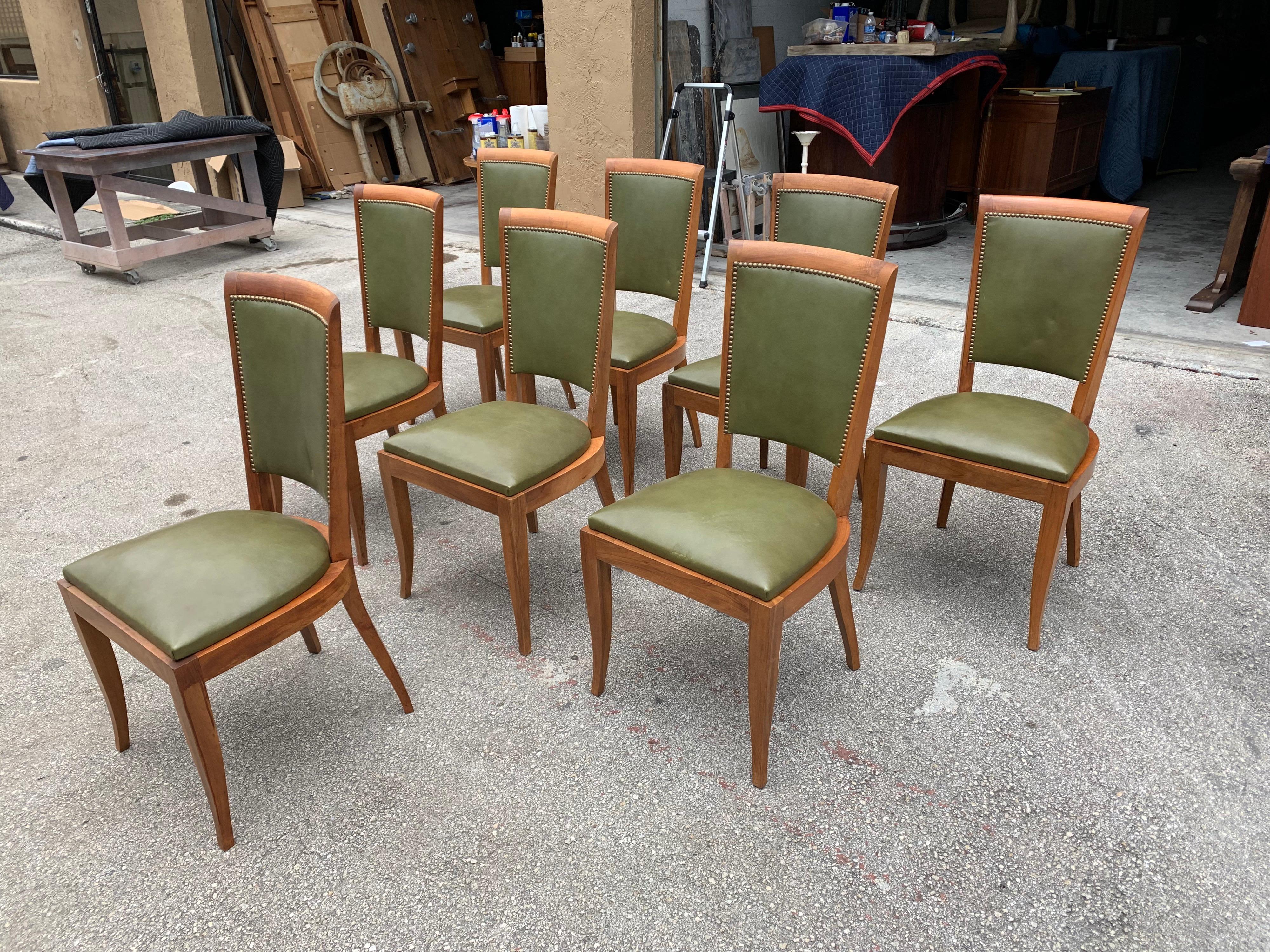 Set of 8 French Art Deco Solid Mahogany Dining Chairs, 1940s For Sale 7