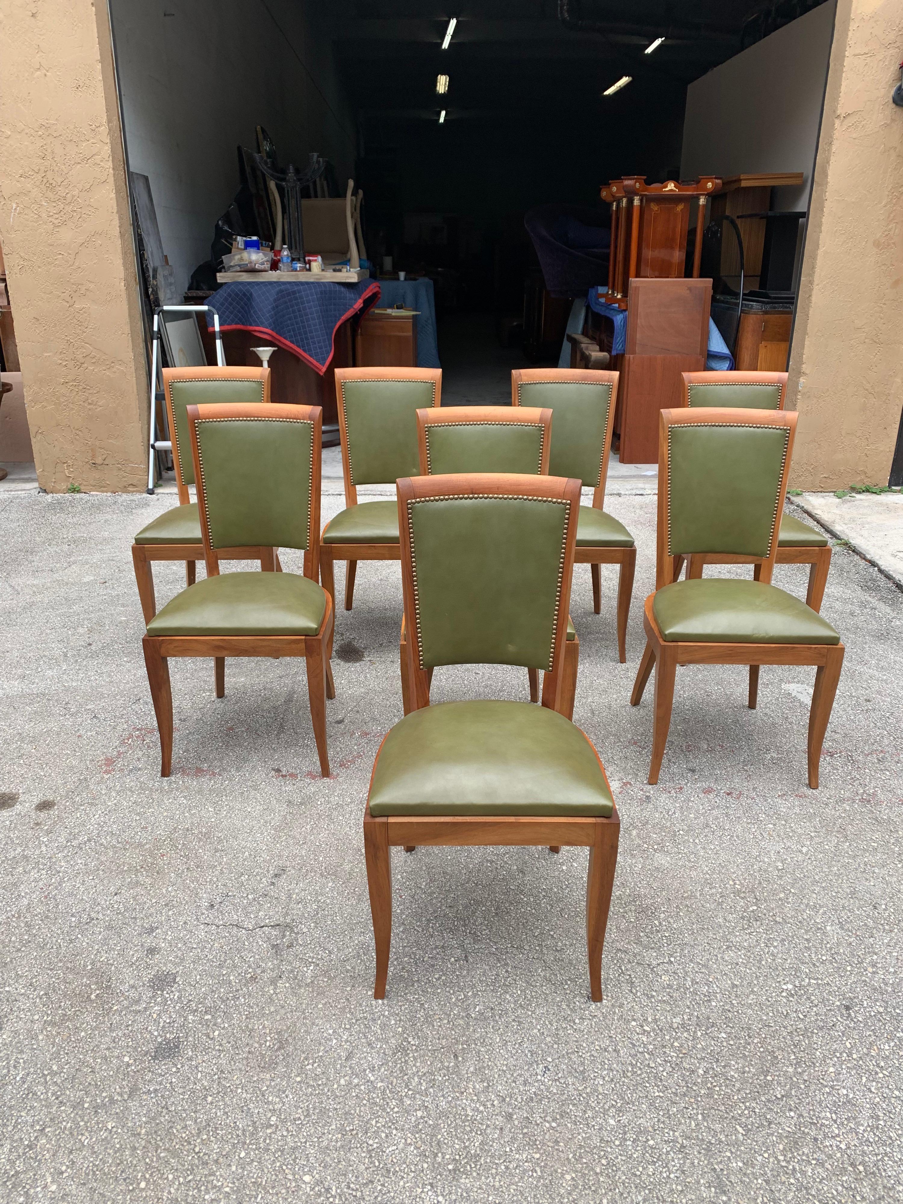 Set of 8 French Art Deco Solid Mahogany Dining Chairs, 1940s For Sale 8