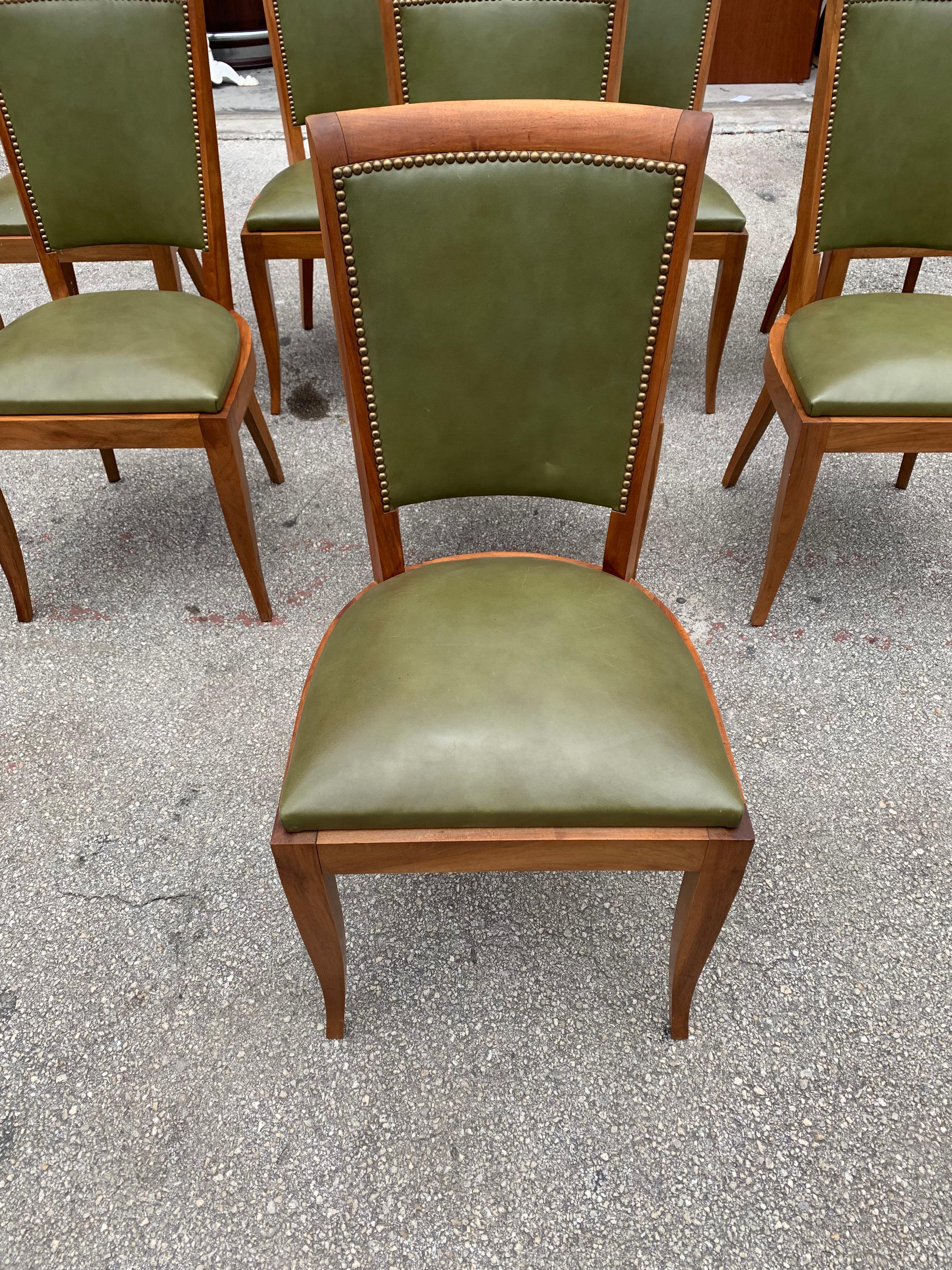 Set of 8 French Art Deco Solid Mahogany Dining Chairs, 1940s For Sale 1