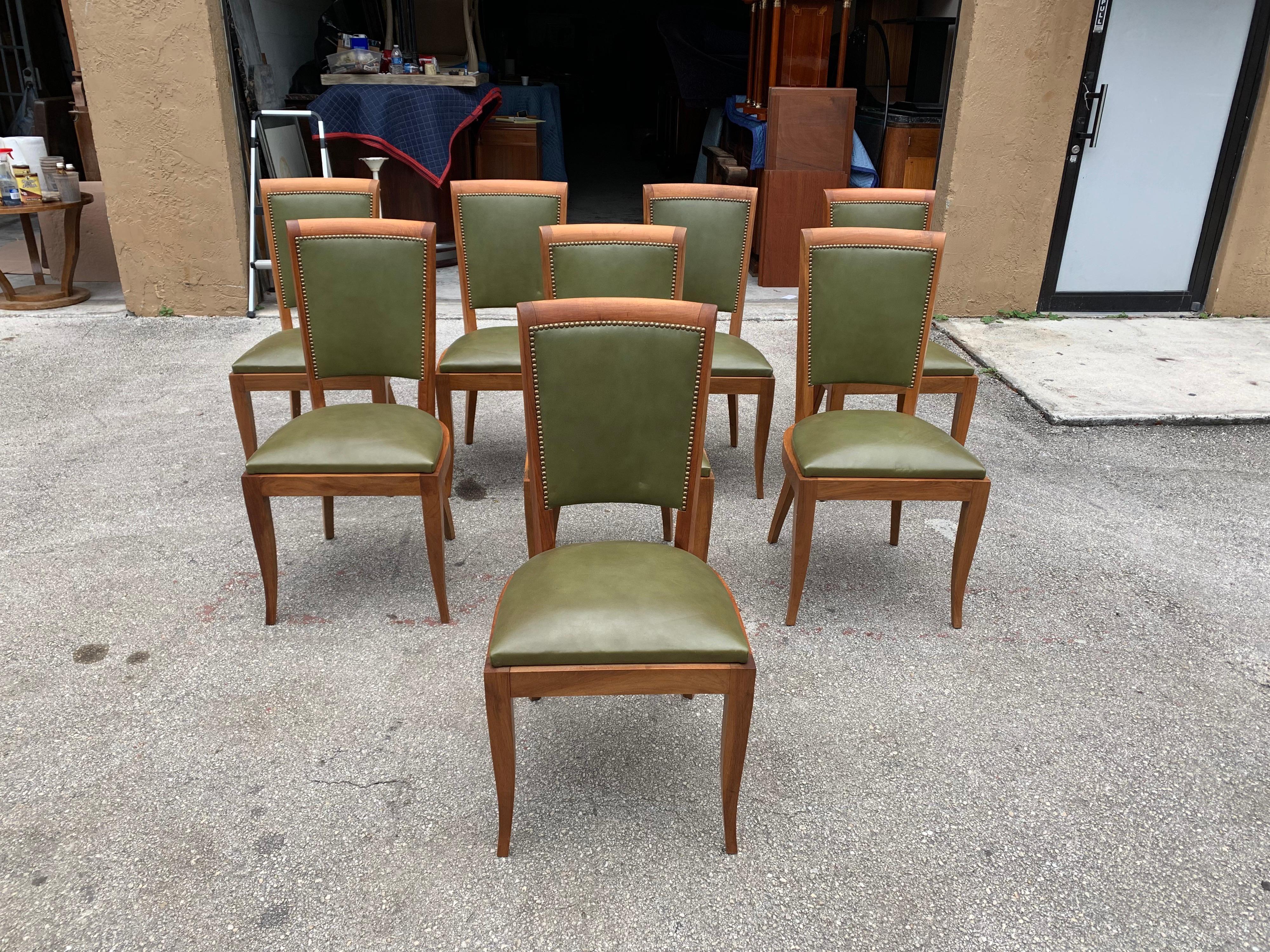Set of 8 French Art Deco Solid Mahogany Dining Chairs, 1940s For Sale 2