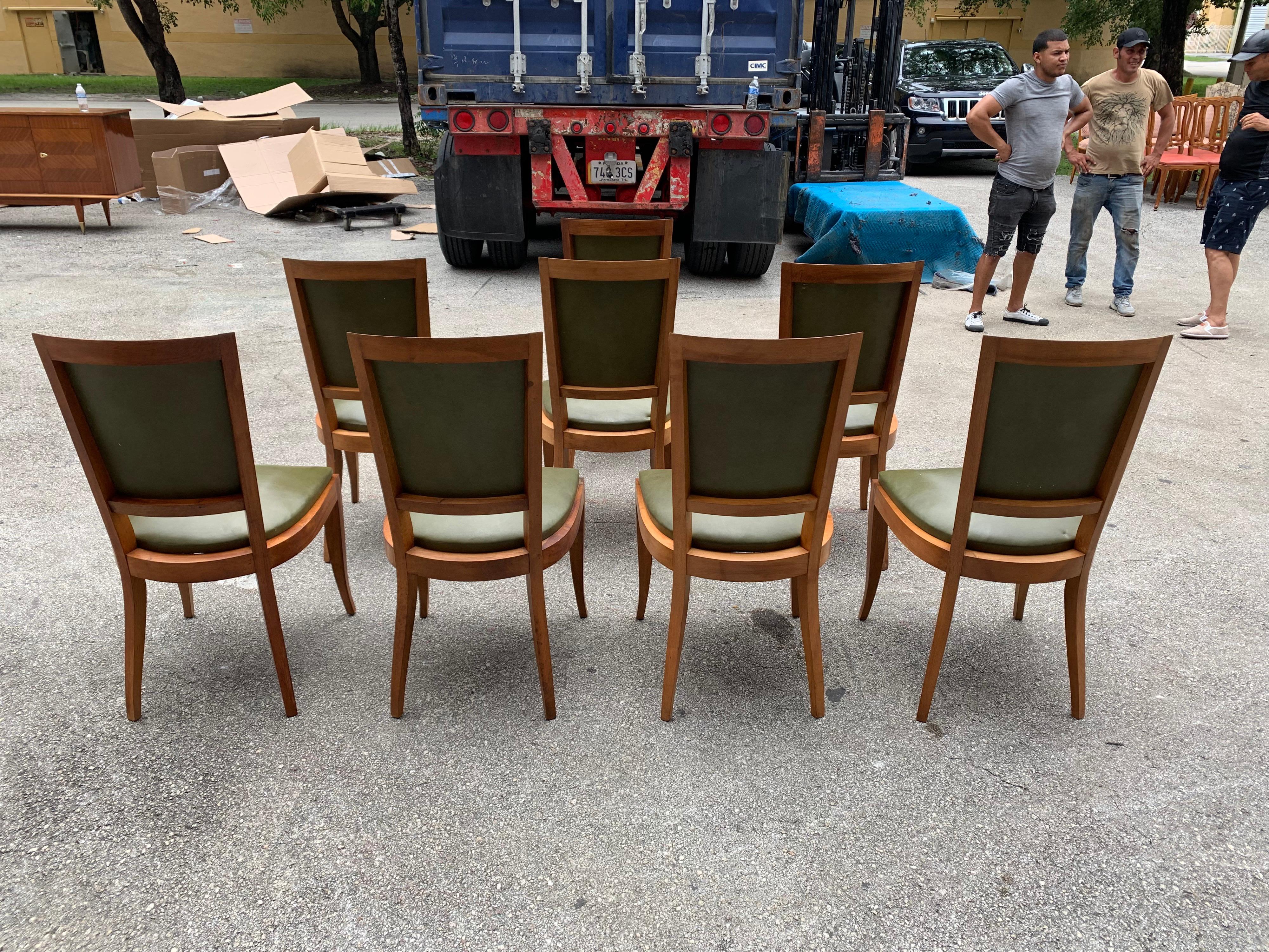Set of 8 French Art Deco Solid Mahogany Dining Chairs, 1940s For Sale 3