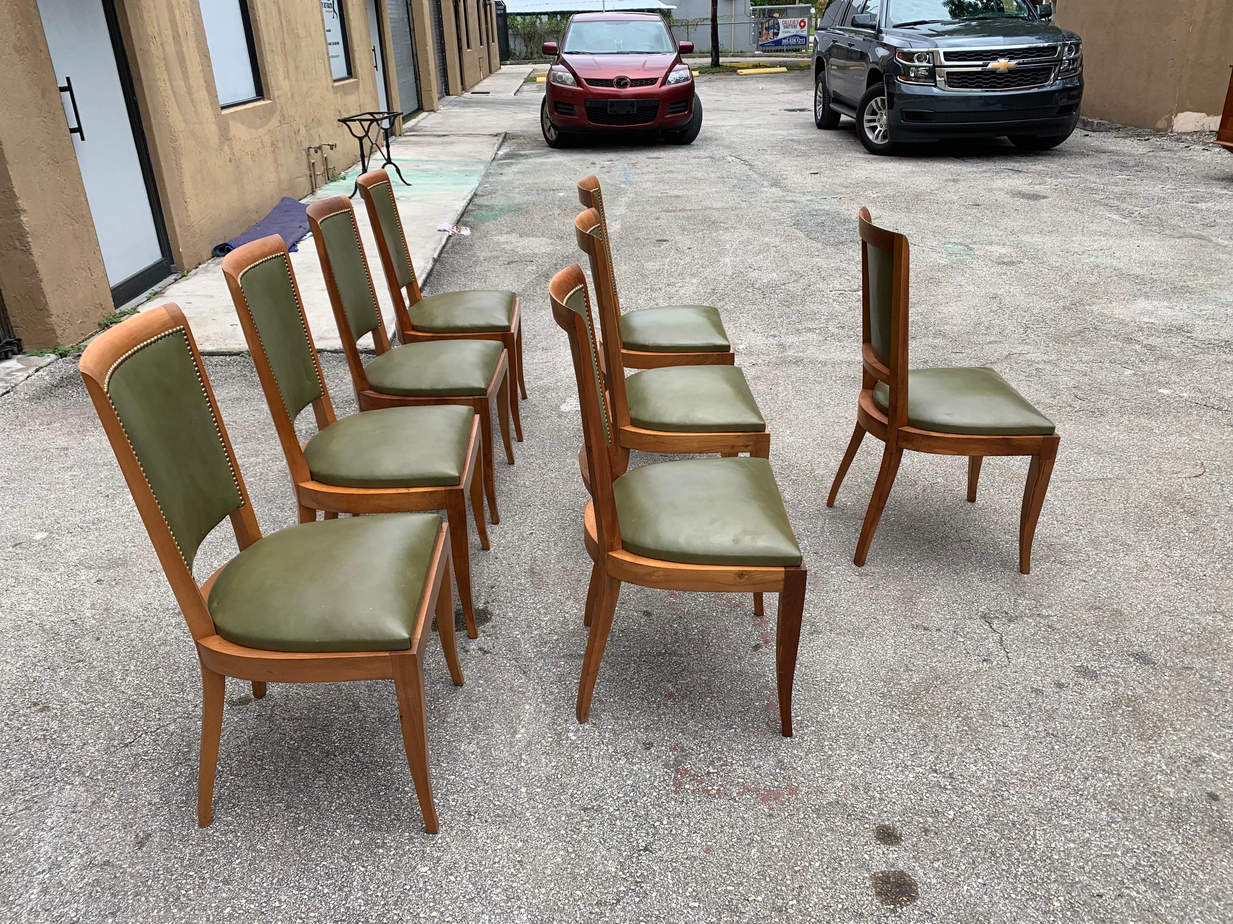 Set of 8 French Art Deco Solid Mahogany Dining Chairs, 1940s For Sale 4