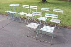 Set of 8 French Bistro Garden Folding Chairs in Iron and Wood Slats