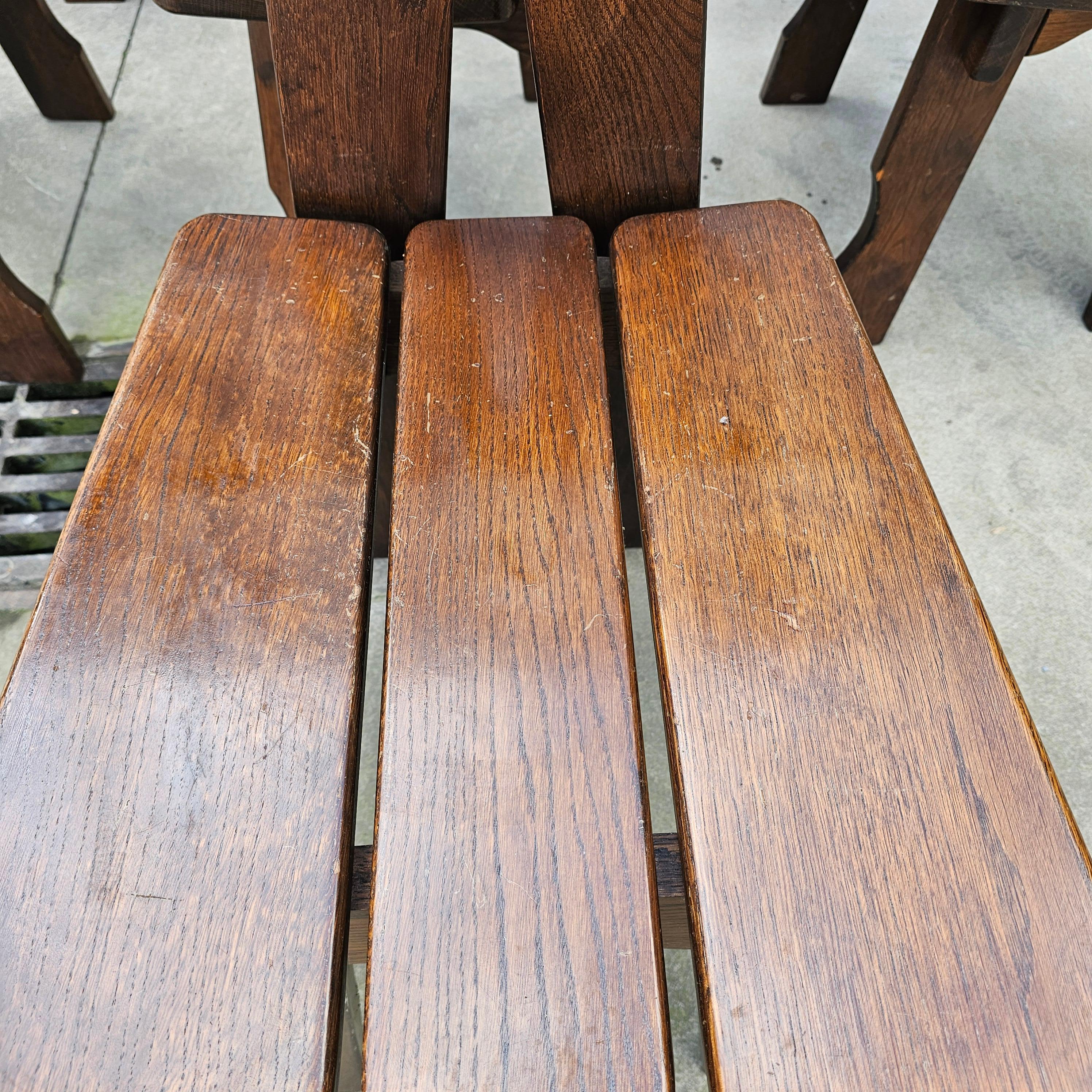 Set of 8 French Brutalist Solid Oak Chairs For Sale 2