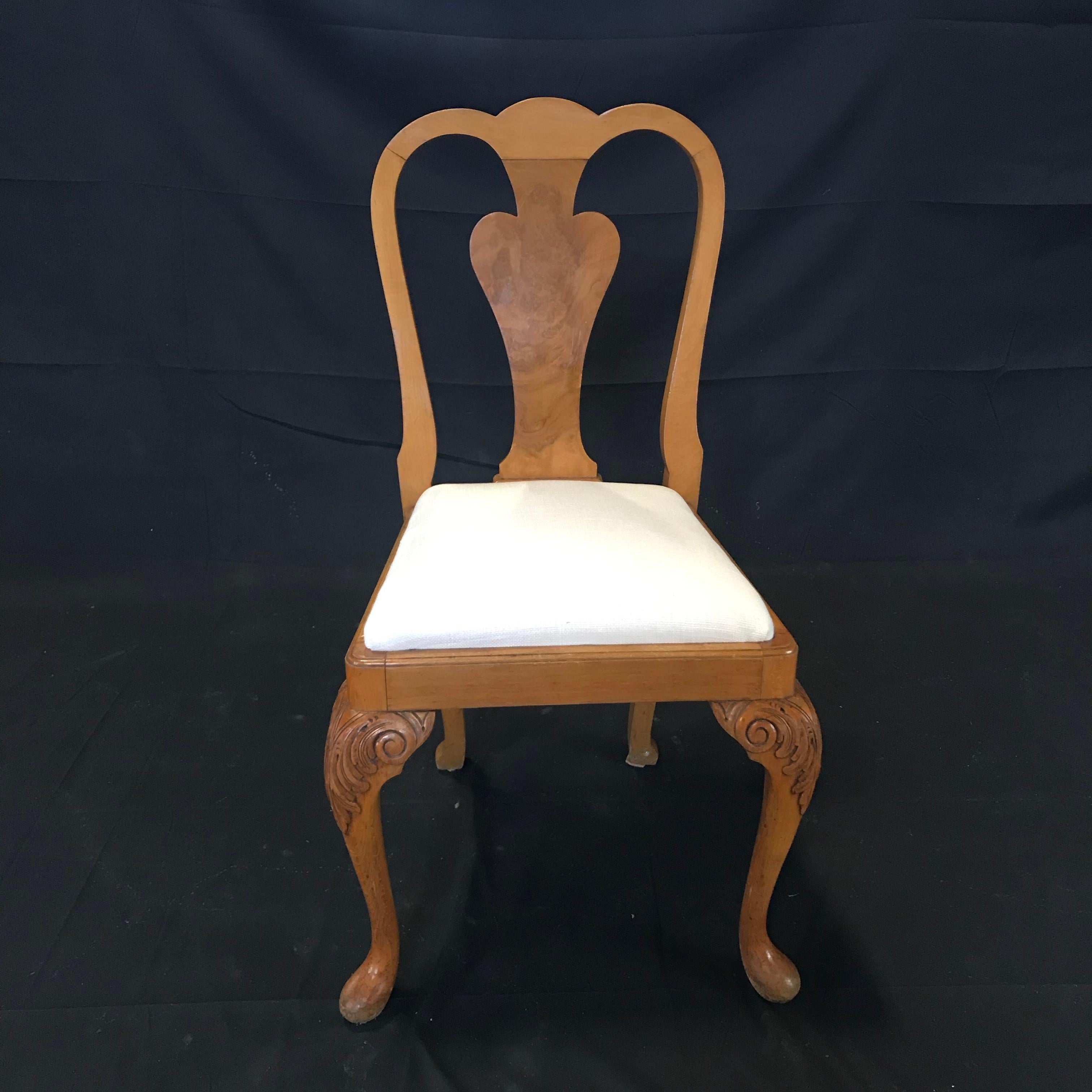 Set of 8 French Burled Walnut and Claw Foot Dining Chairs 1
