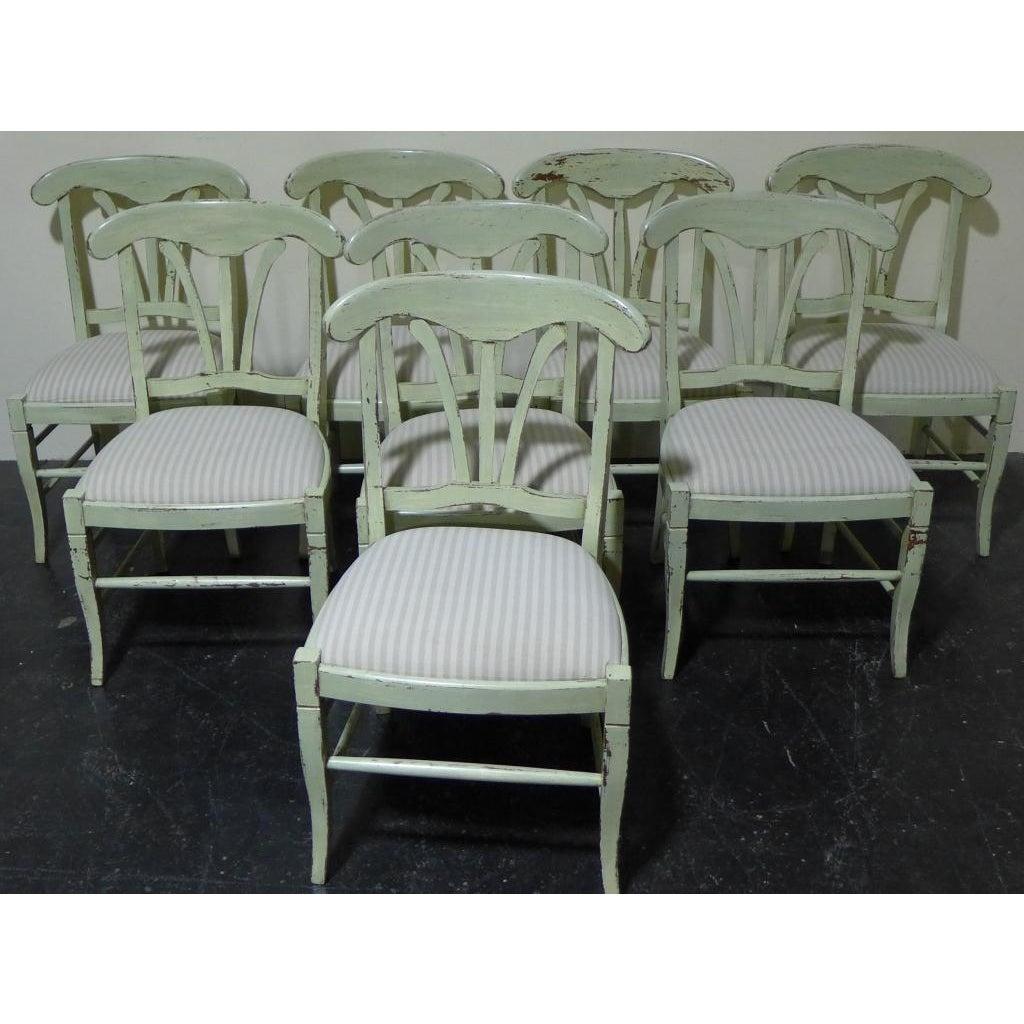 Wood Set of 8 Green Painted French Country Dining Chairs
