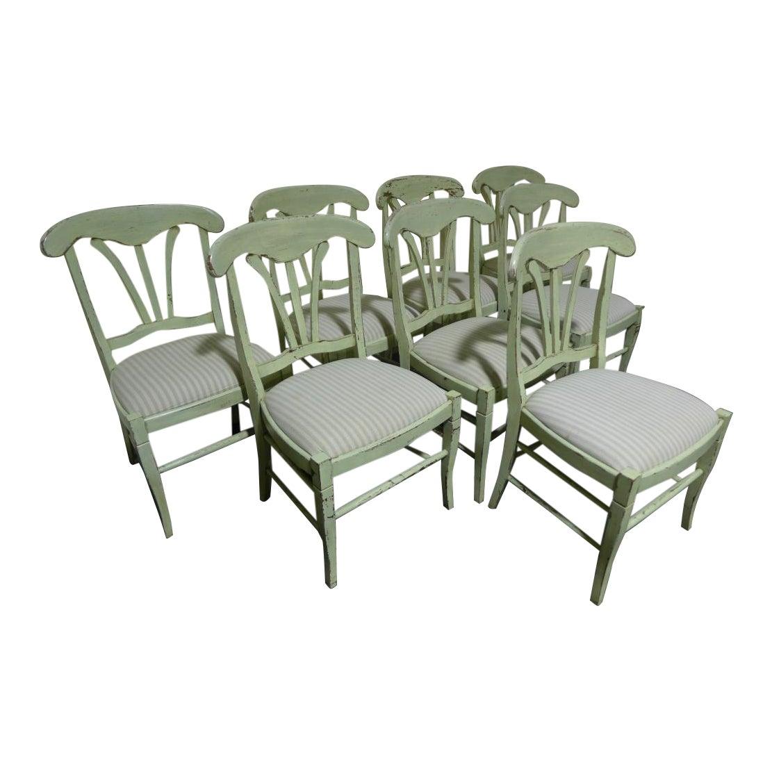 Set of 8 Green Painted French Country Dining Chairs