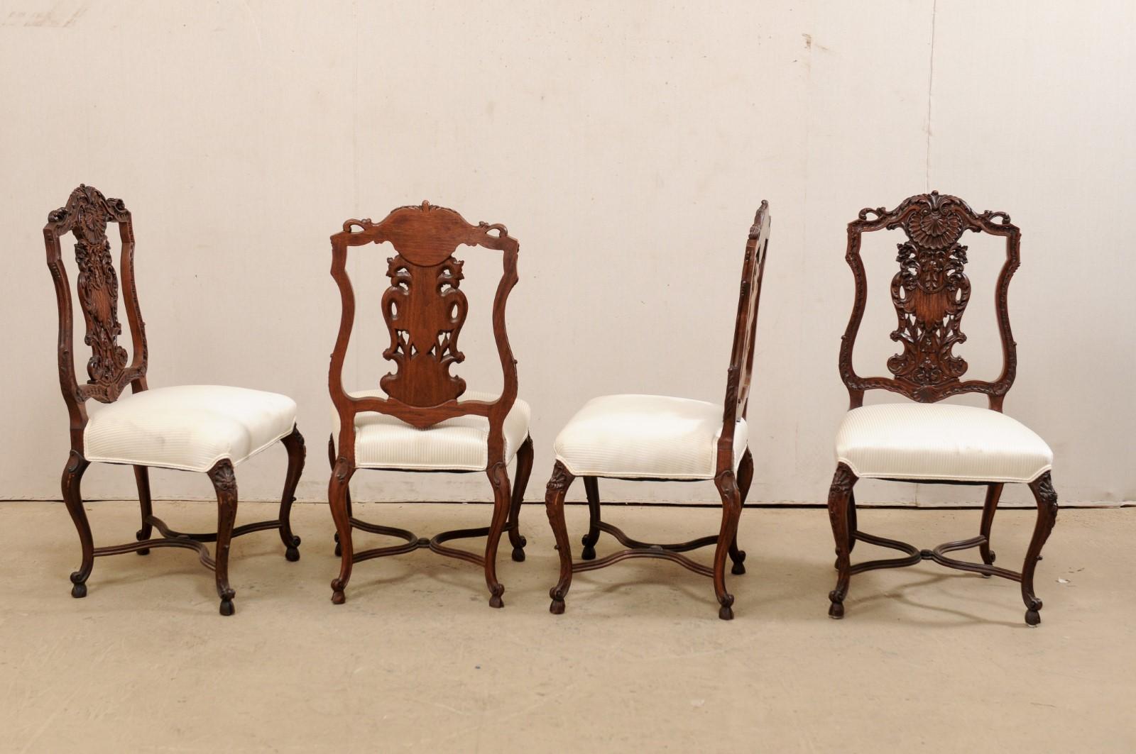 French Set of 8 Dining Chairs Elaborately Carved w/Shield-Shaped Backs, Mid-20th For Sale 6