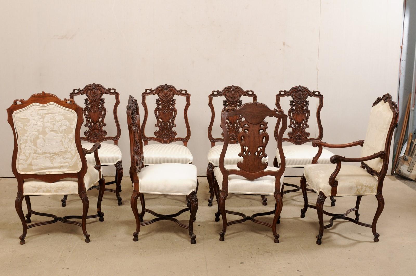 French Set of 8 Dining Chairs Elaborately Carved w/Shield-Shaped Backs, Mid-20th For Sale 3