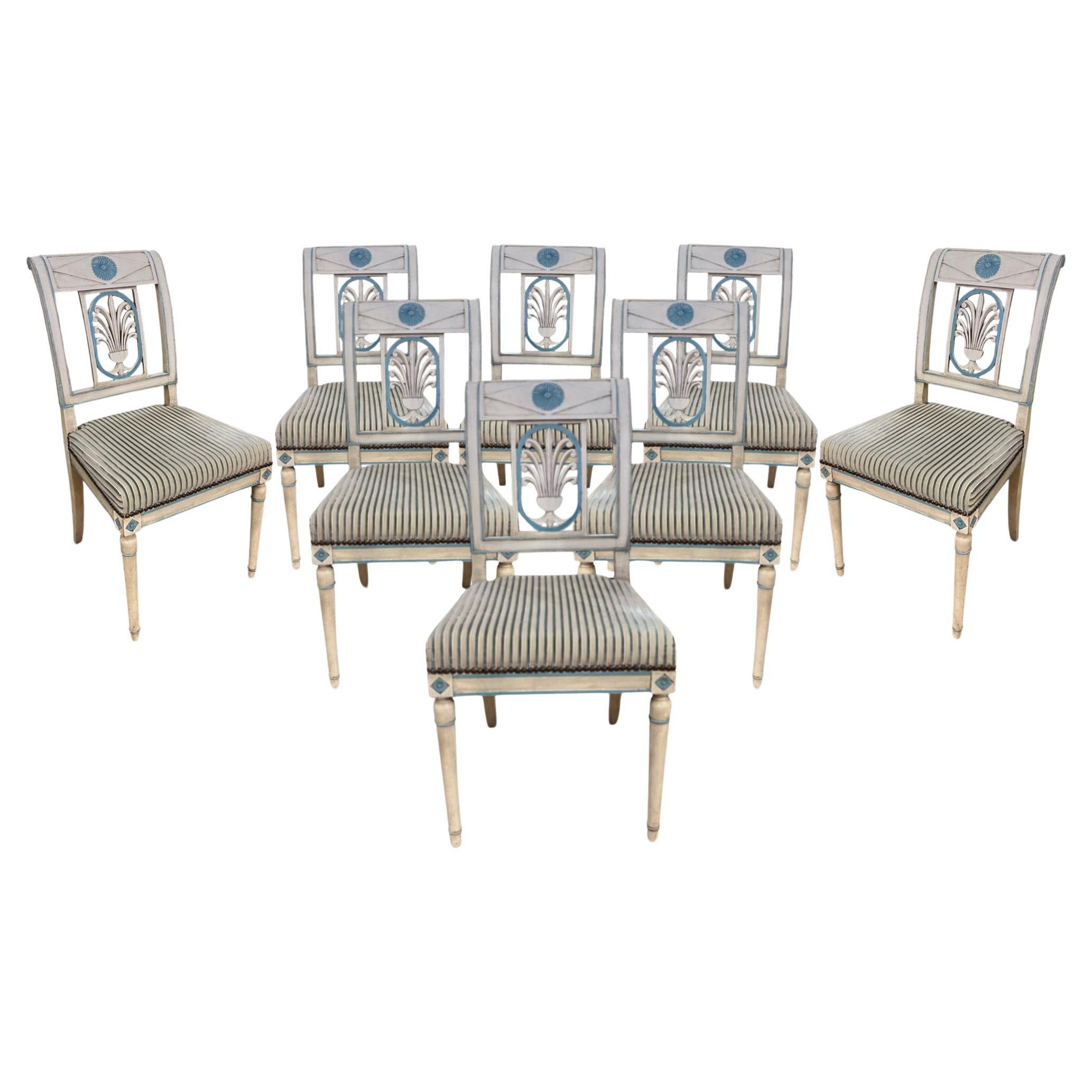 Set of 8 French Directoire Style Dining Chairs For Sale